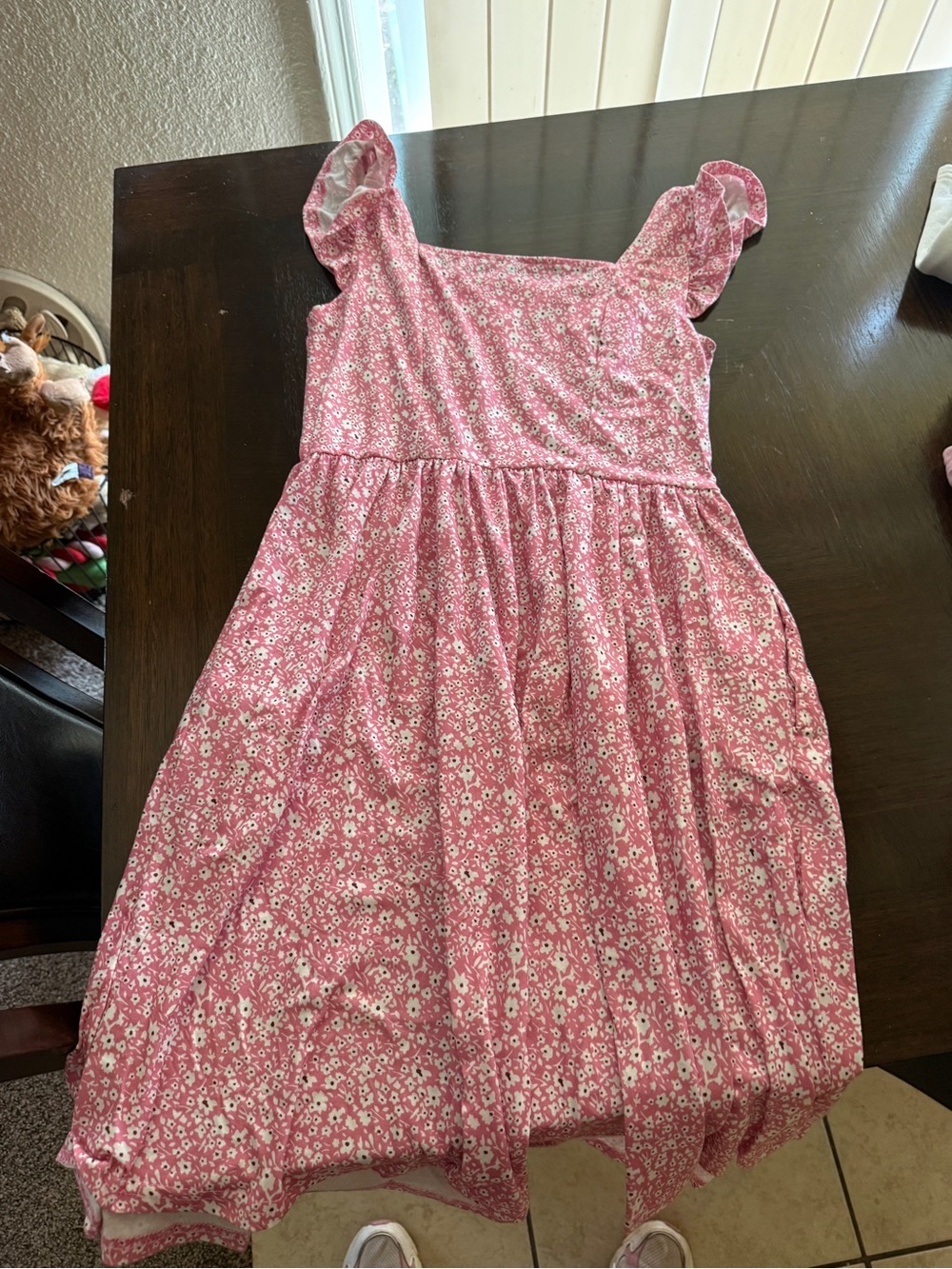 Womens Pink Floral Ruffle Strap Dress